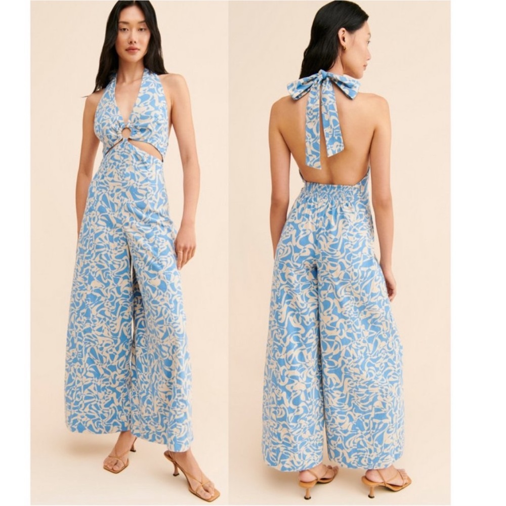 New Free People Kira Boho Printed Halter Jumpsuit - Picture 2 of 7